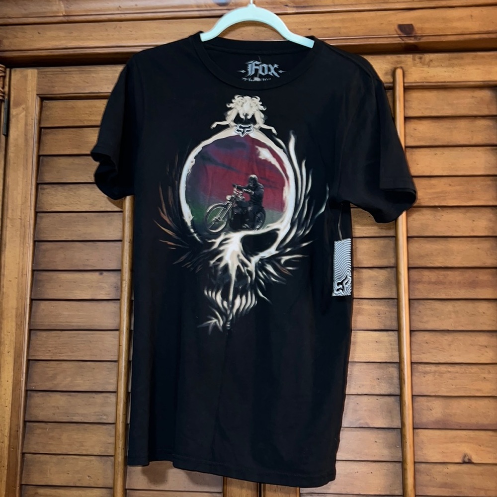 FOX NWT Women’s T-Shirt Black with Motorcycle Rider